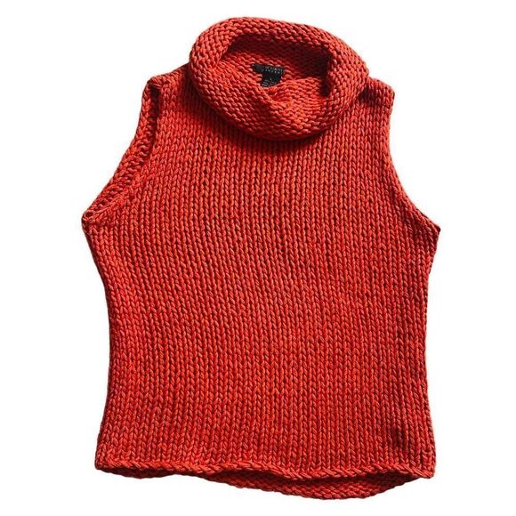 The Limited Hand Knit RARE Mock Neck Sleeveless Sweater/ Vest Orange Fall L AG23 - Picture 9 of 10